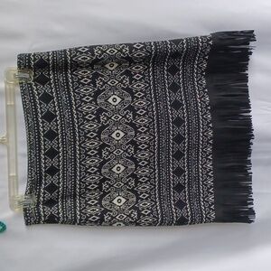 Cowgirl Justice fringe western skirt , Black & White, Sz S, Side Zip, Lined